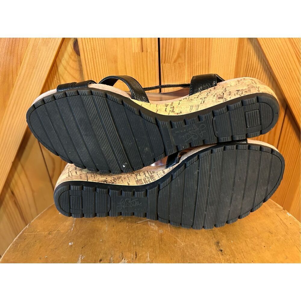 Life Stride Cork Wedge Black Strappy Sandals Size 8.5M - Picture 6 of 8